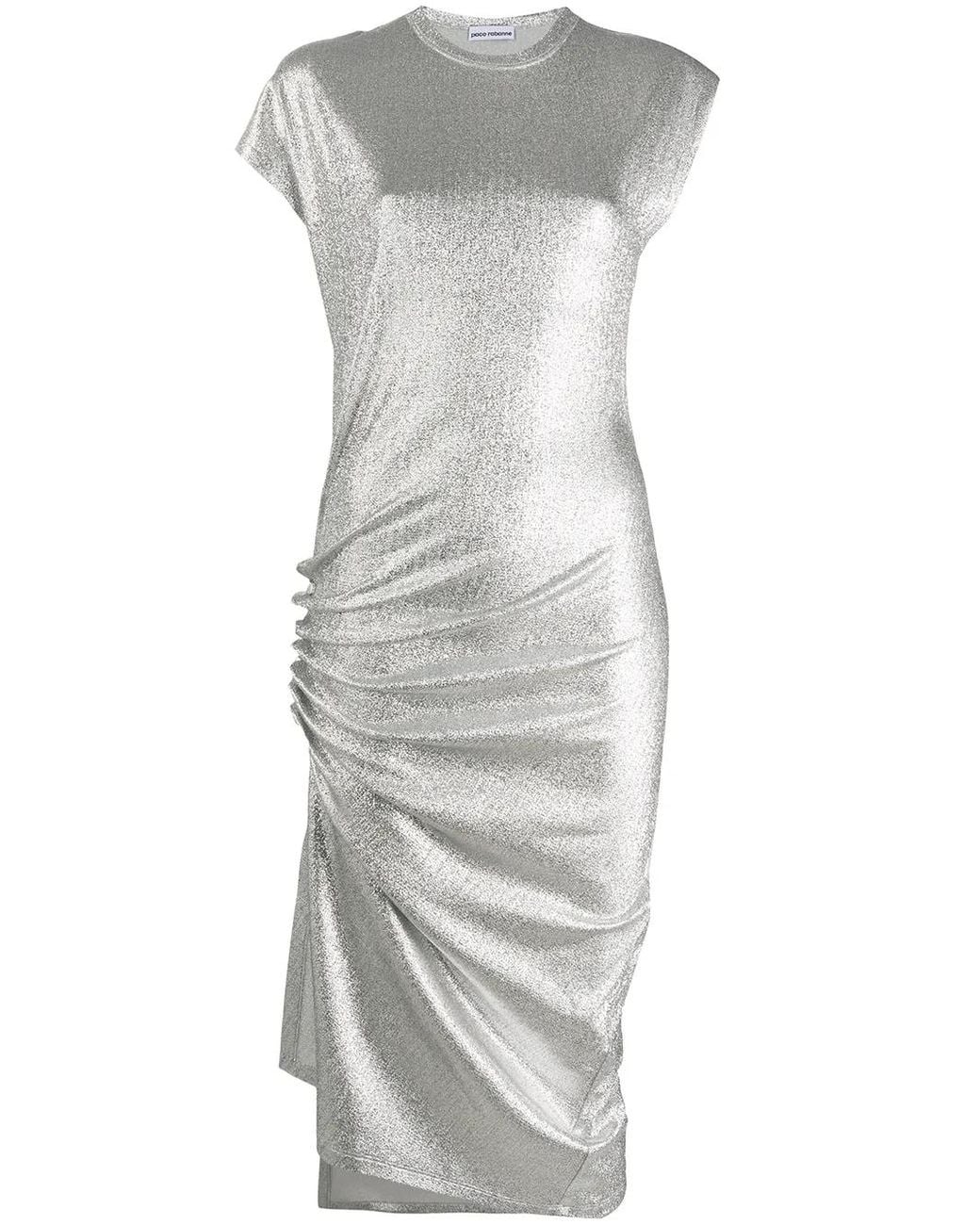 Rabanne Gray Metallic Ruched Side Dress