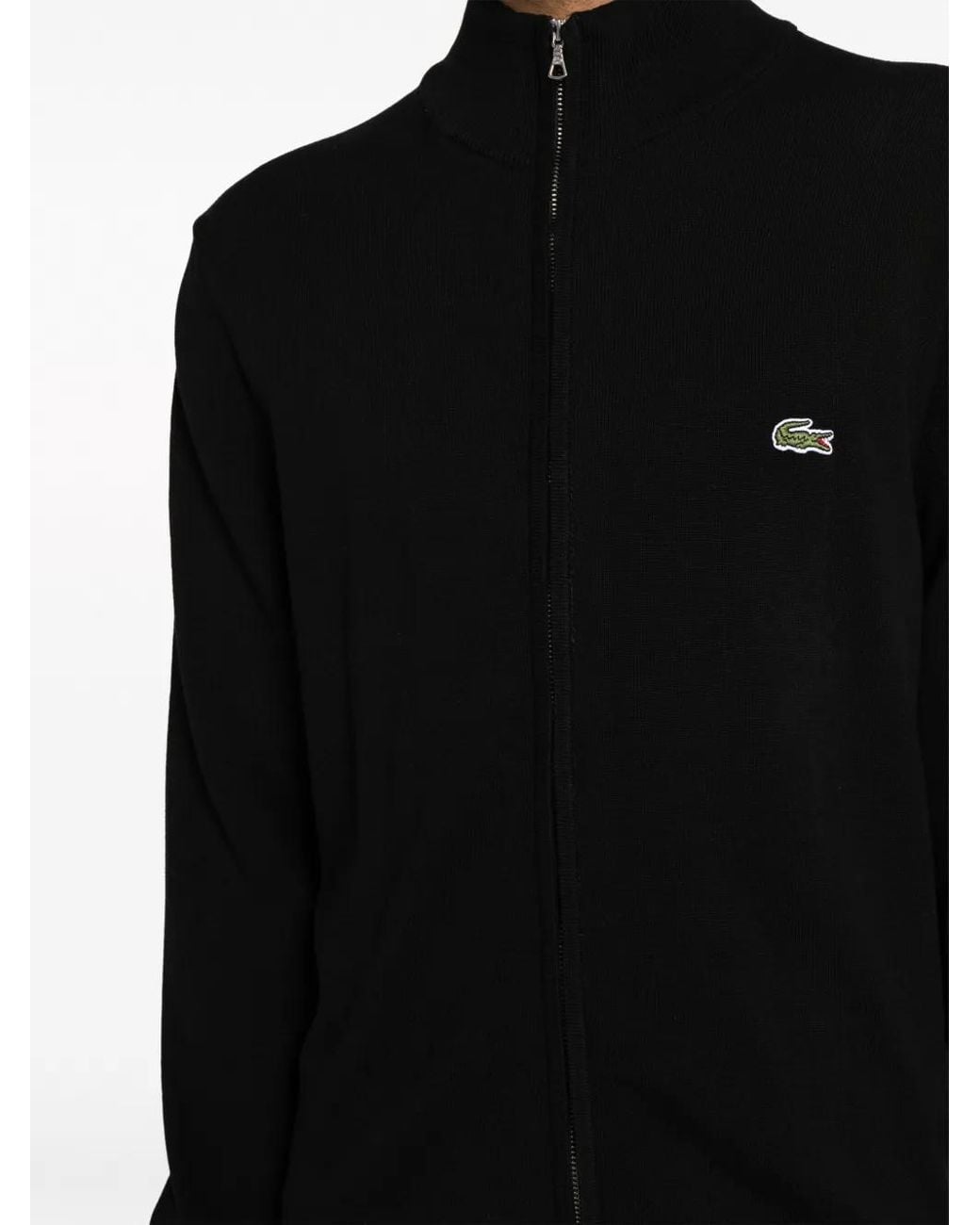 Lacoste Black Logo-Patch Zip-Up Cardigan for men