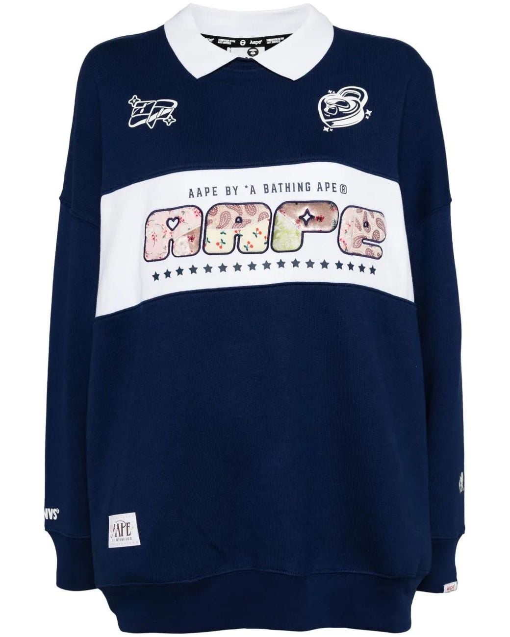 A Bathing Ape Blue Logo-Embellished Polo Sweatshirt