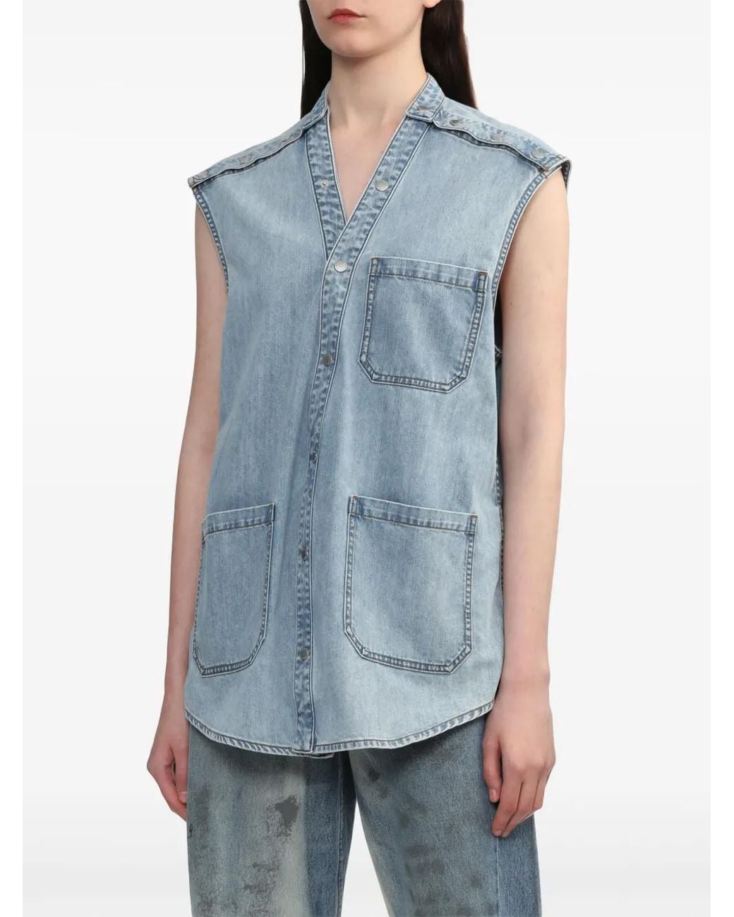 Y. Project Blue Patch Pocket Detailing Denim Vest
