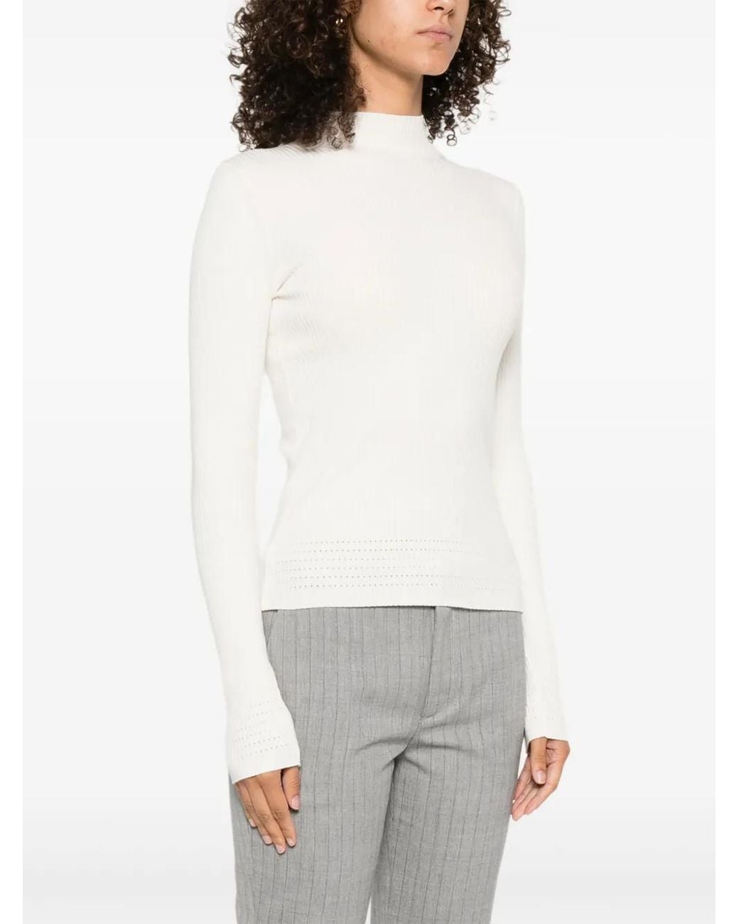 Twinset White Ribbed Mock-Neck Top