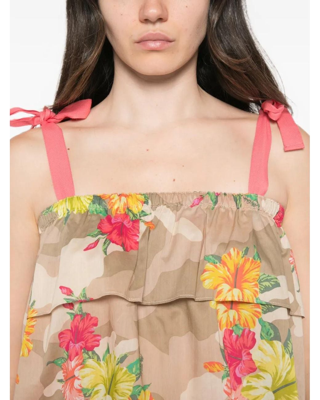 My Twin Pink Square-Neck Floral-Print Top