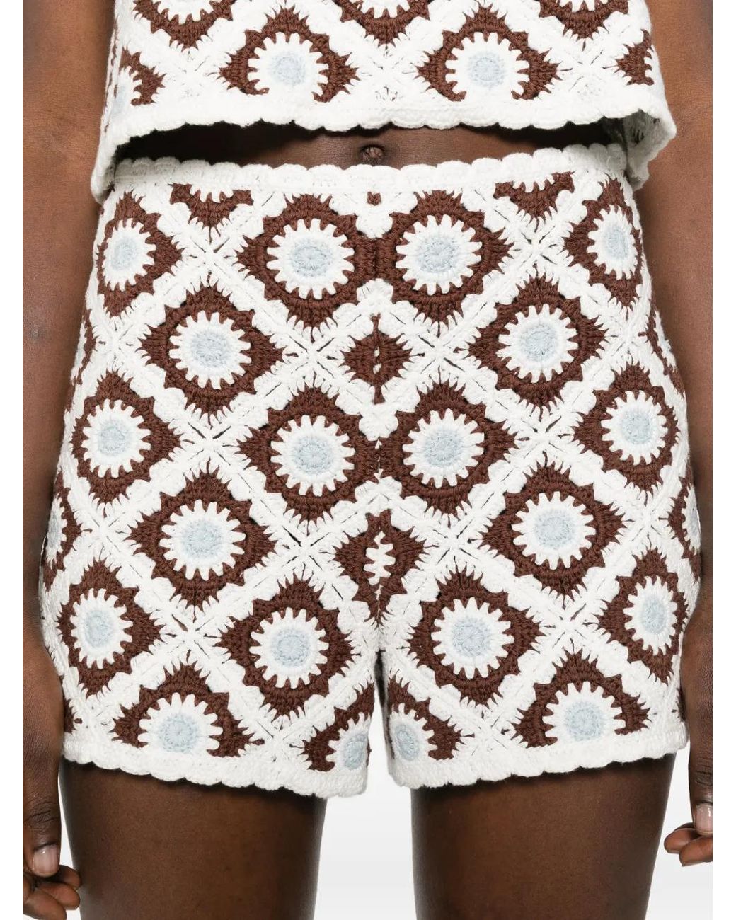 Maje White Floral-Patterned Crochet Shorts