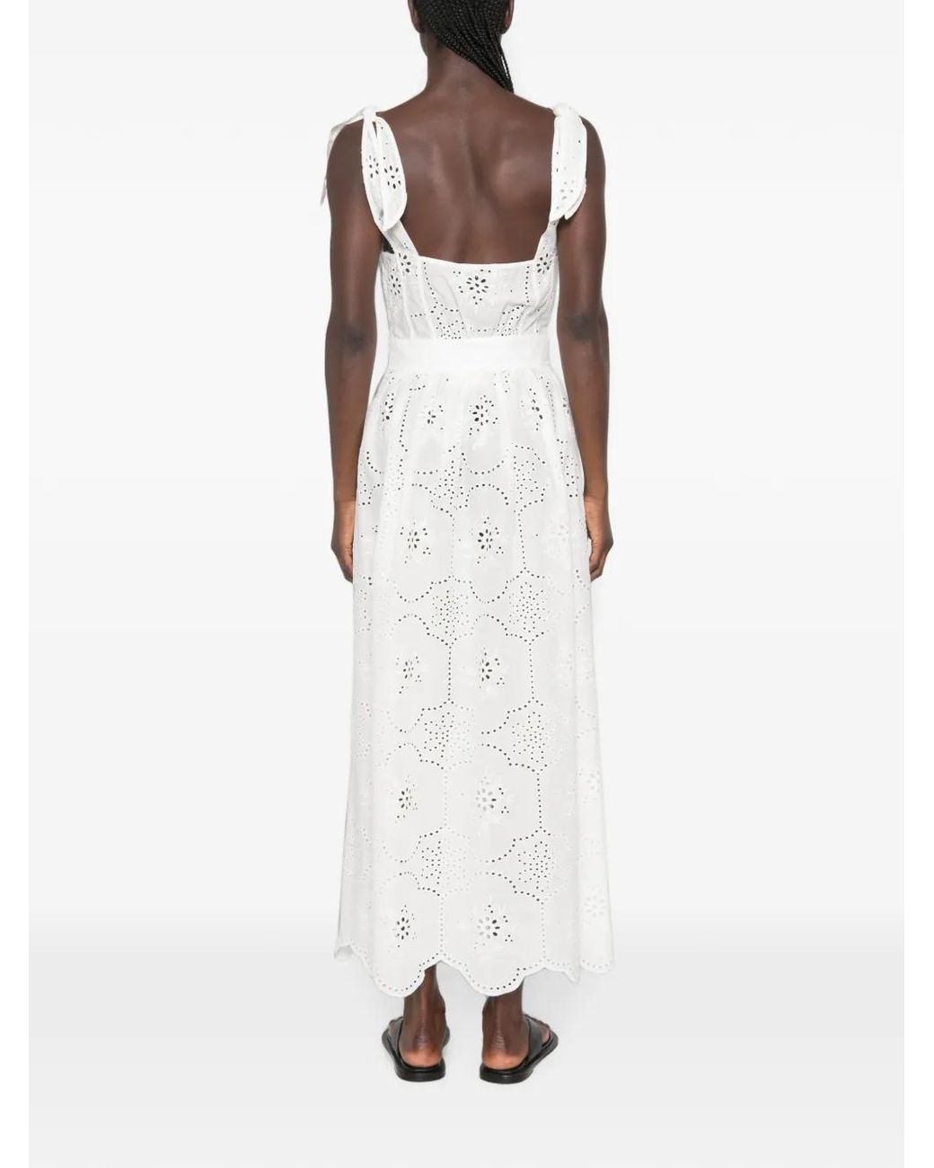 Matteau White Robe Mi-Longue À Broderie