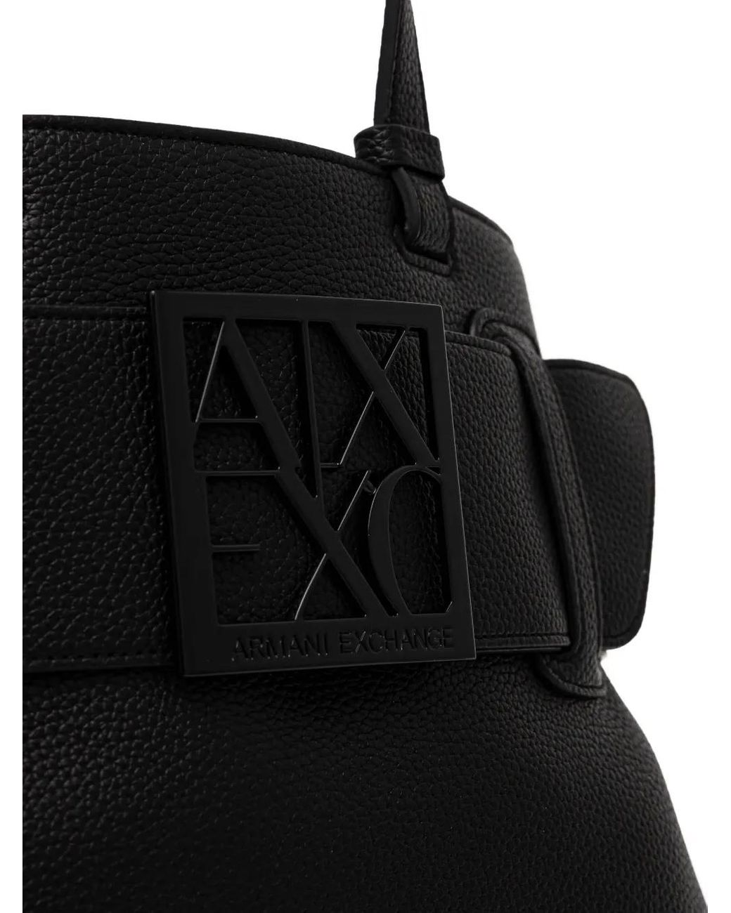 ARMANI EXCHANGE Black Textured Leather Tote Bag
