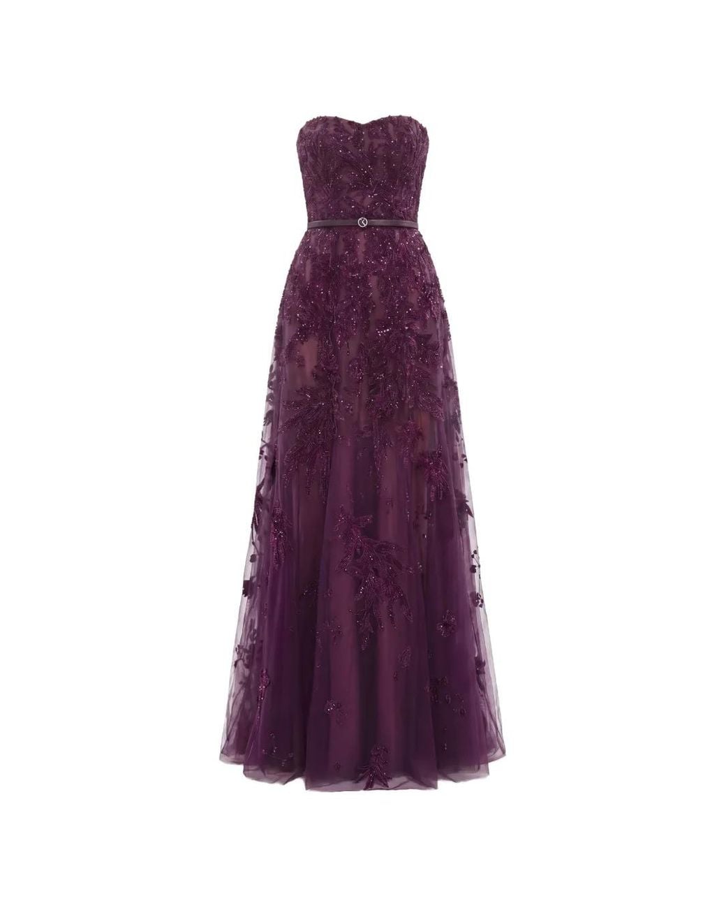 Saiid Kobeisy Purple Embroidered Strapless Maxi Dress