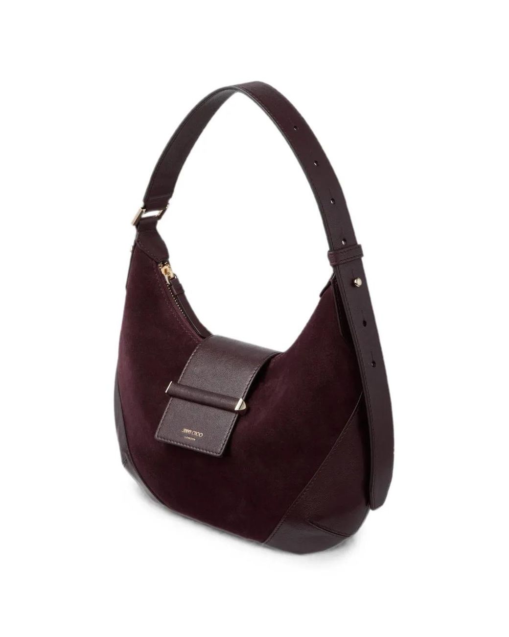 Jimmy Choo Purple Bar M Deep Merlot Suede Shoulder Bag With Biker Leather Trim