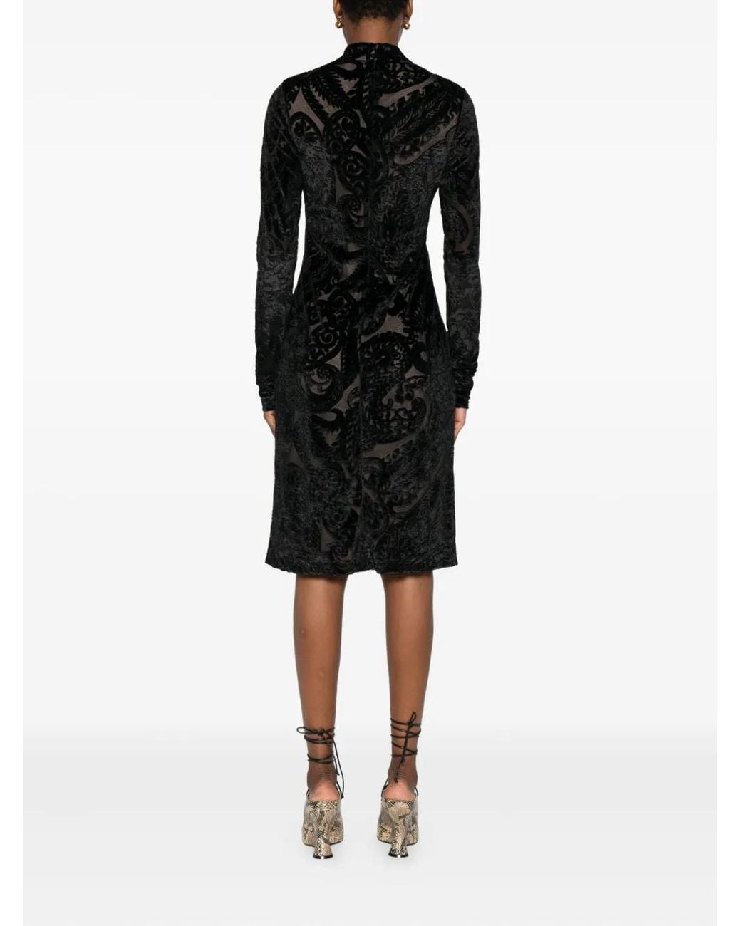 Etro Black Paisley-Pattern Velvet Dress