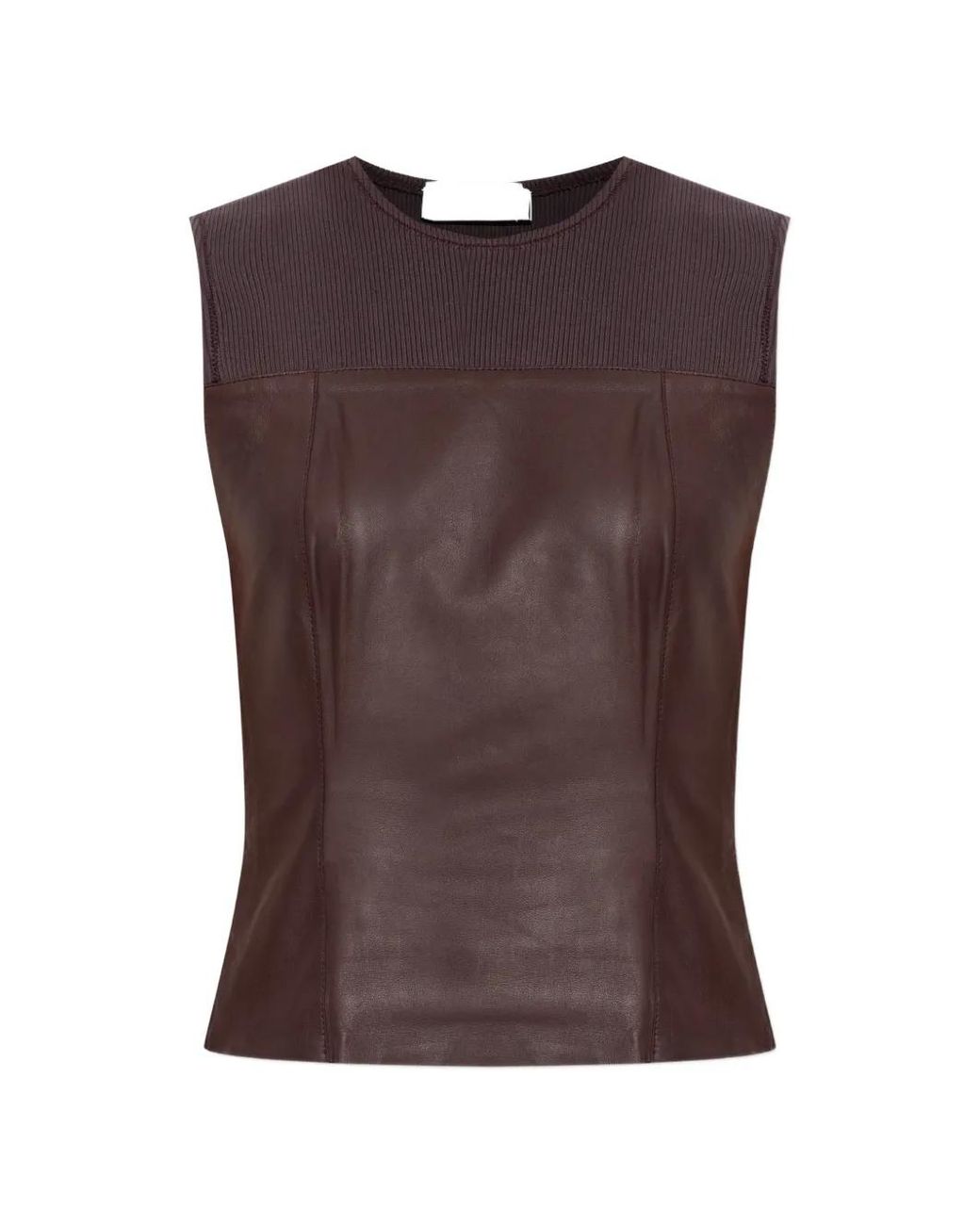 Samsøe & Samsøe Brown Sapia Ribbed-Detail Lambskin Top