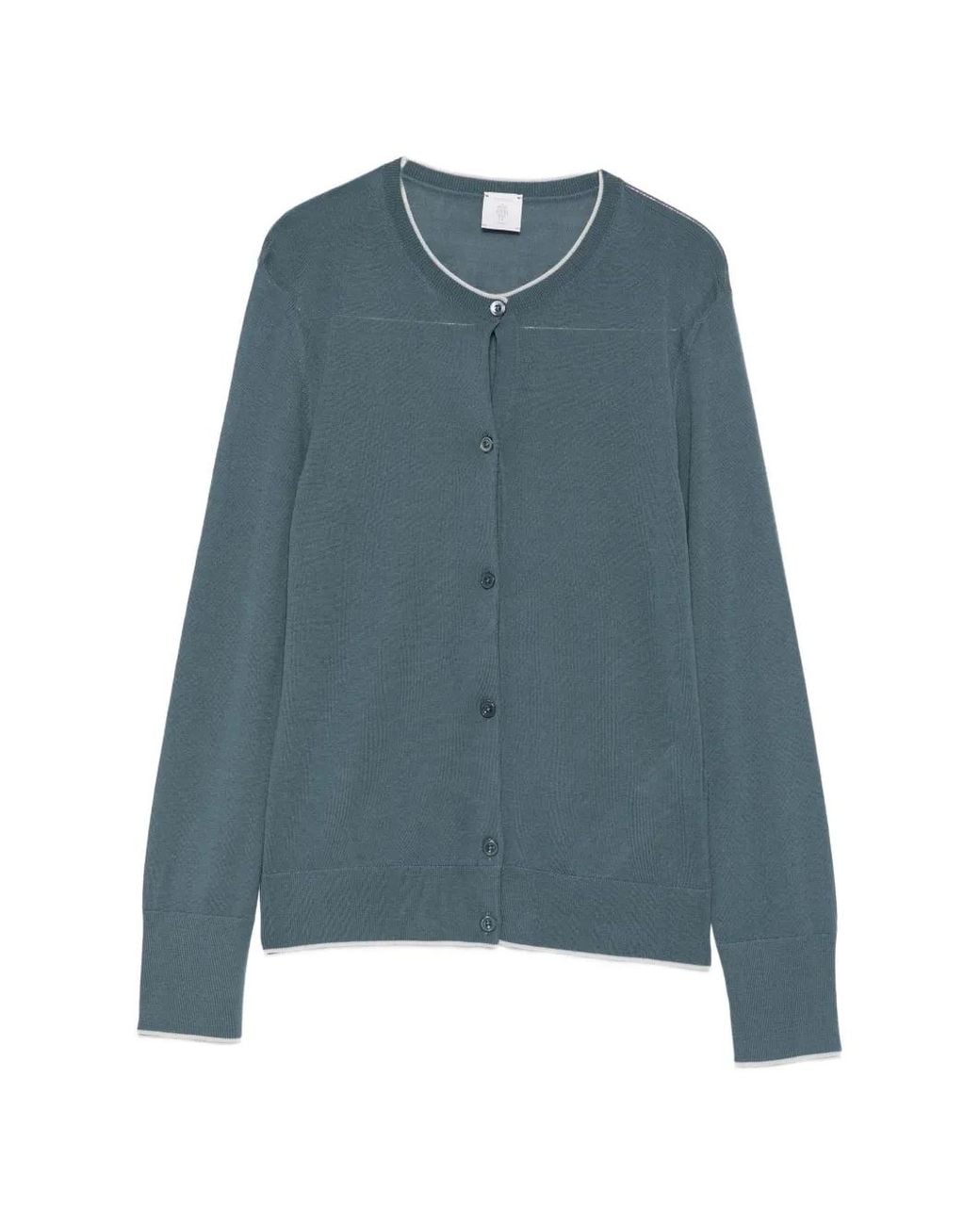 Eleventy Blue Contrast-Trim Wool Cardigan