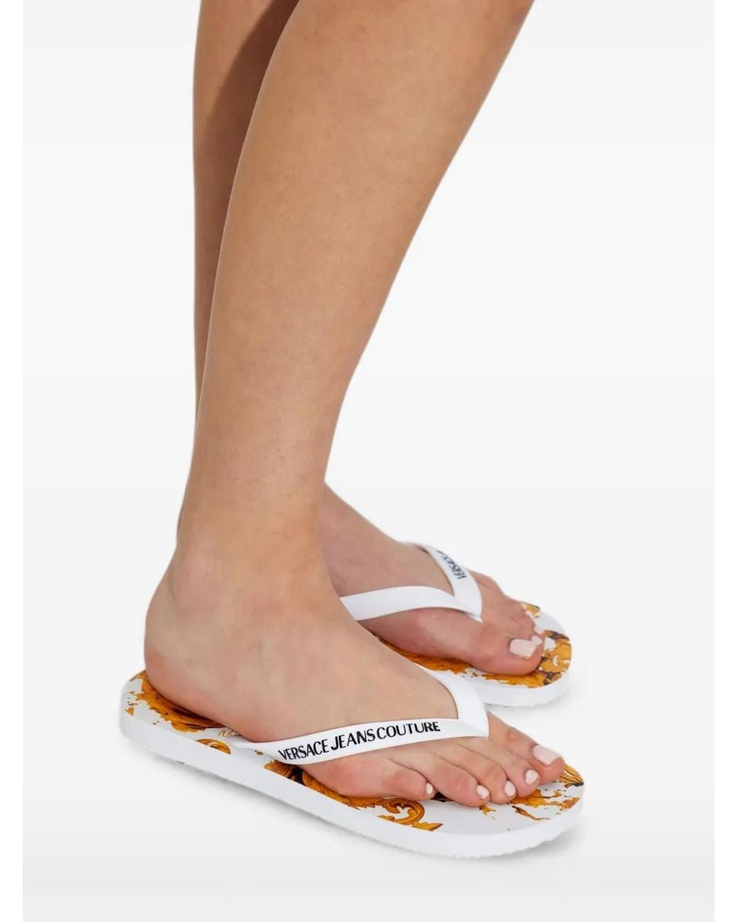 Versace Jeans Couture White Logo-Print Flip-Flops