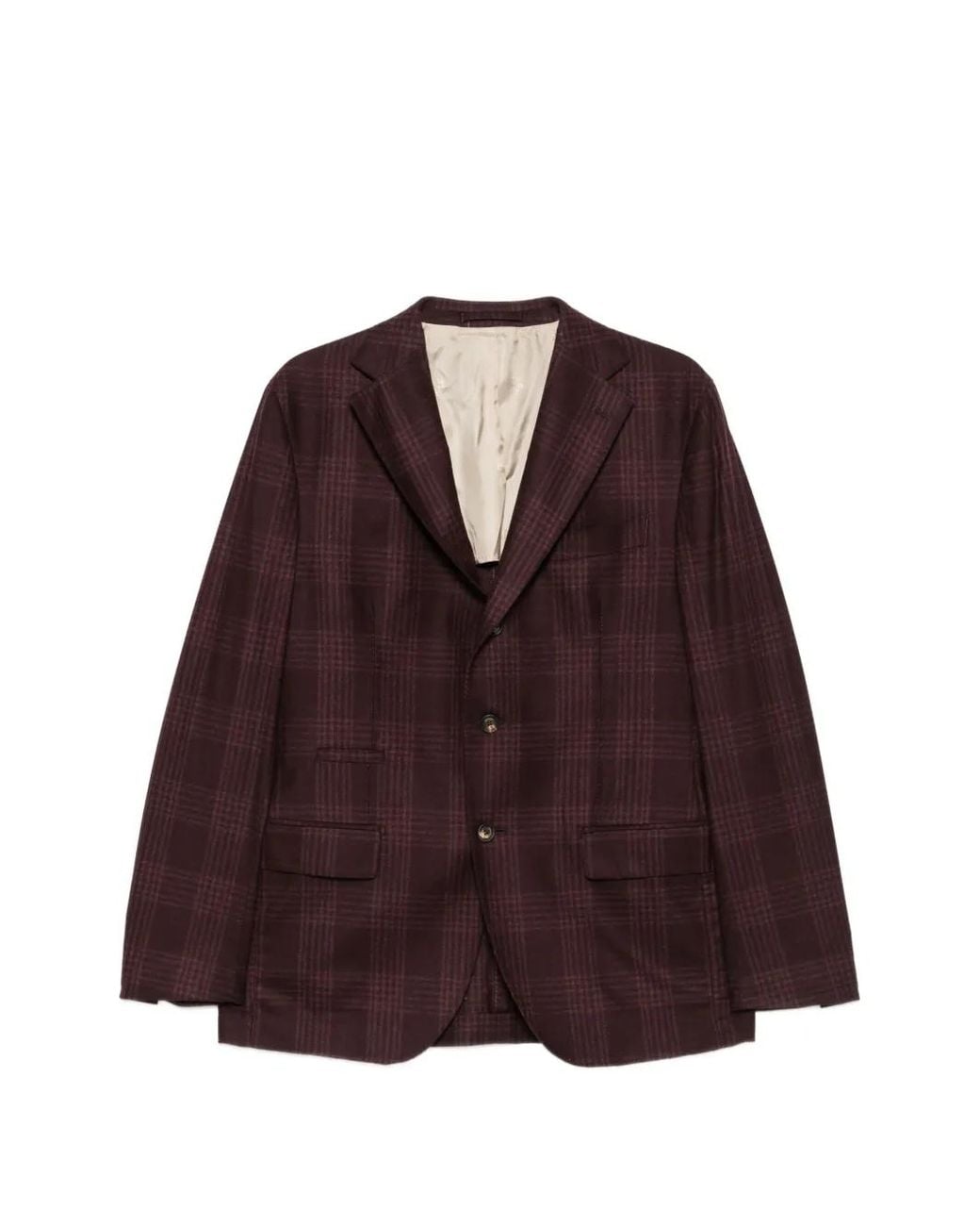 Eleventy Purple Check-Pattern Notched-Lapels Blazer for men