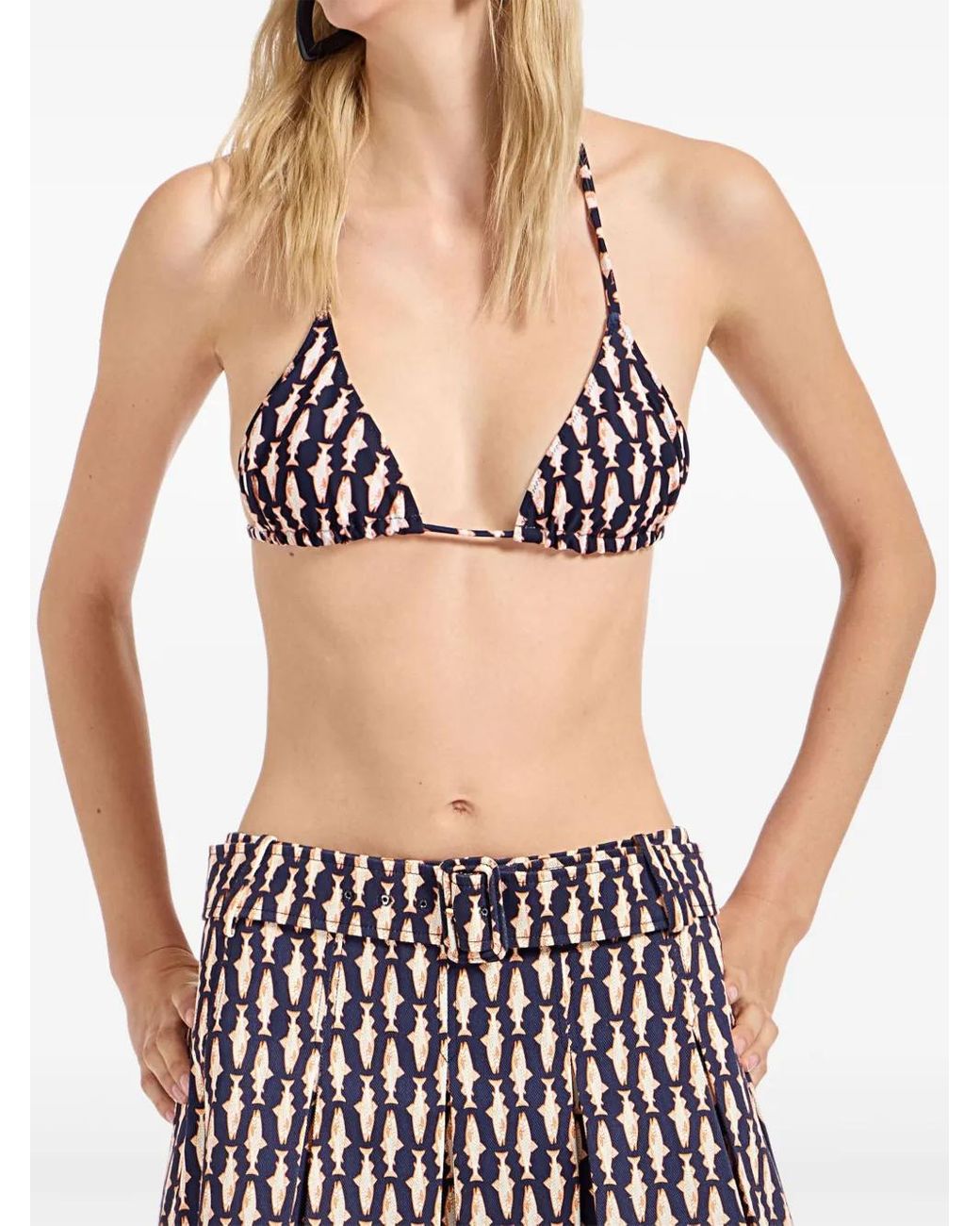 LaDoubleJ White Fish-Print Triangle Bikini Top