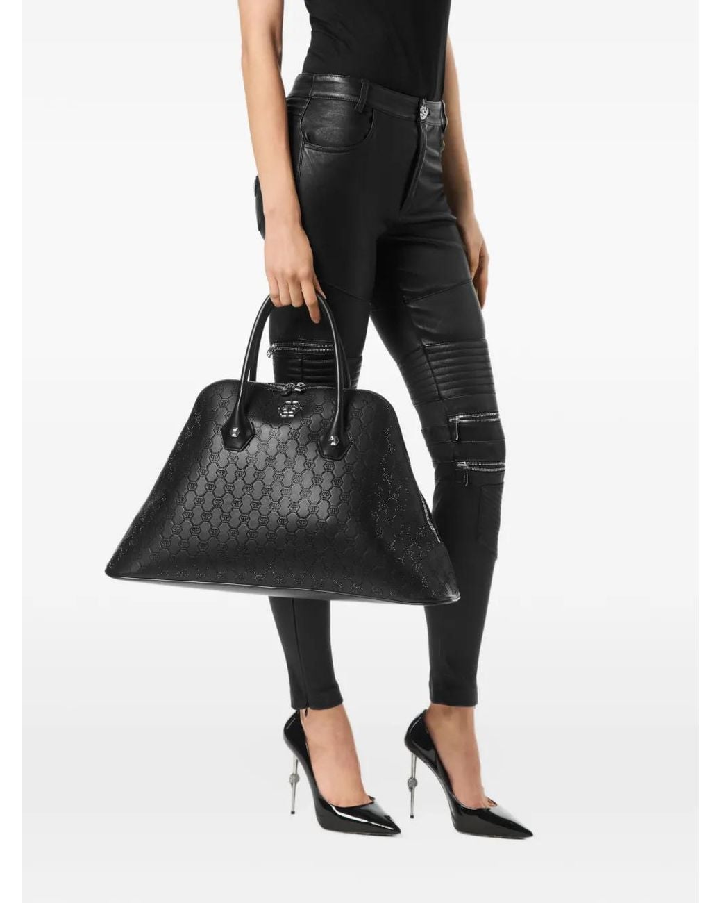 Philipp Plein Black Majestic Handbag Monogram Large