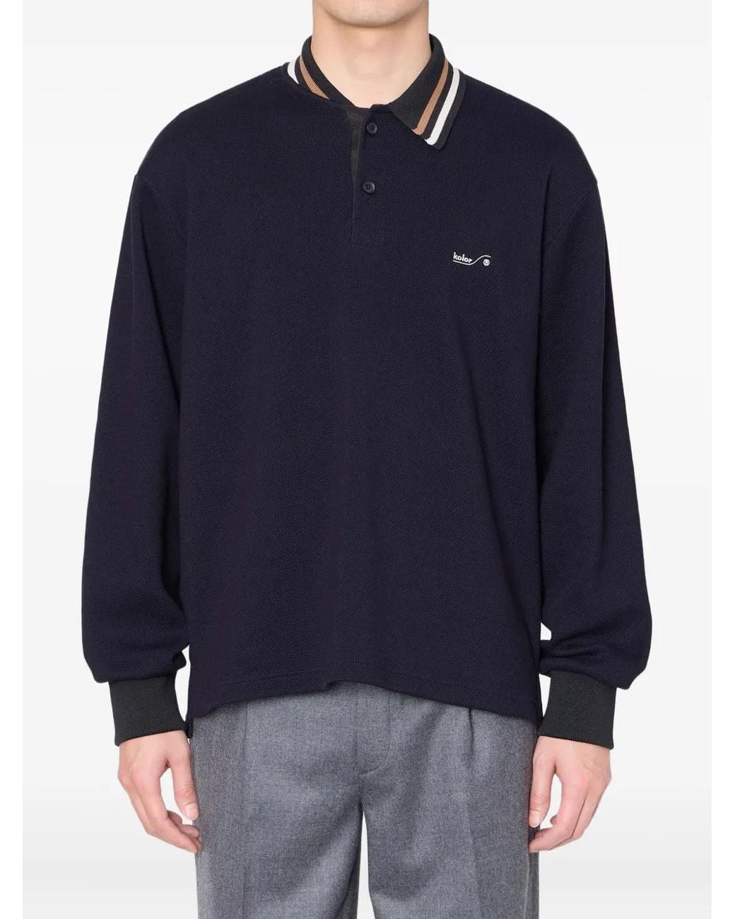 Kolor Blue Long-Sleeve Logo-Embroidered Sweater for men