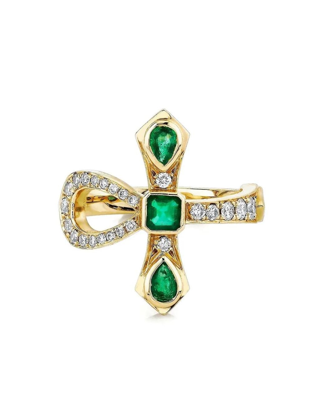 Logan Hollowell White 14K Eternal Ankh Emeralds And Diamonds Ring