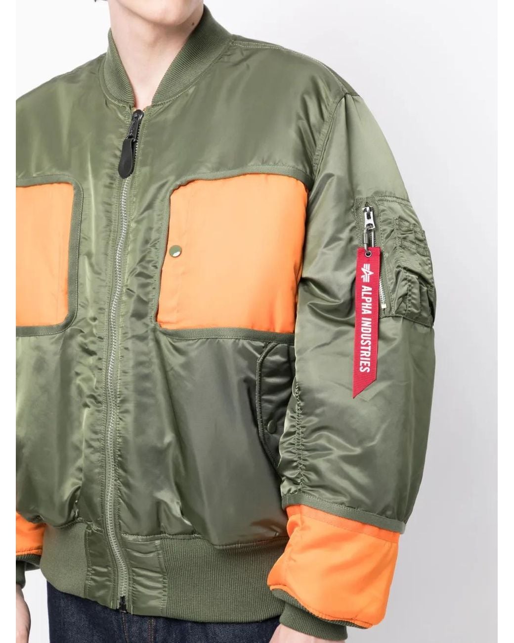 Junya Watanabe Green Colour-Block Panelled Bomber Jacket for men