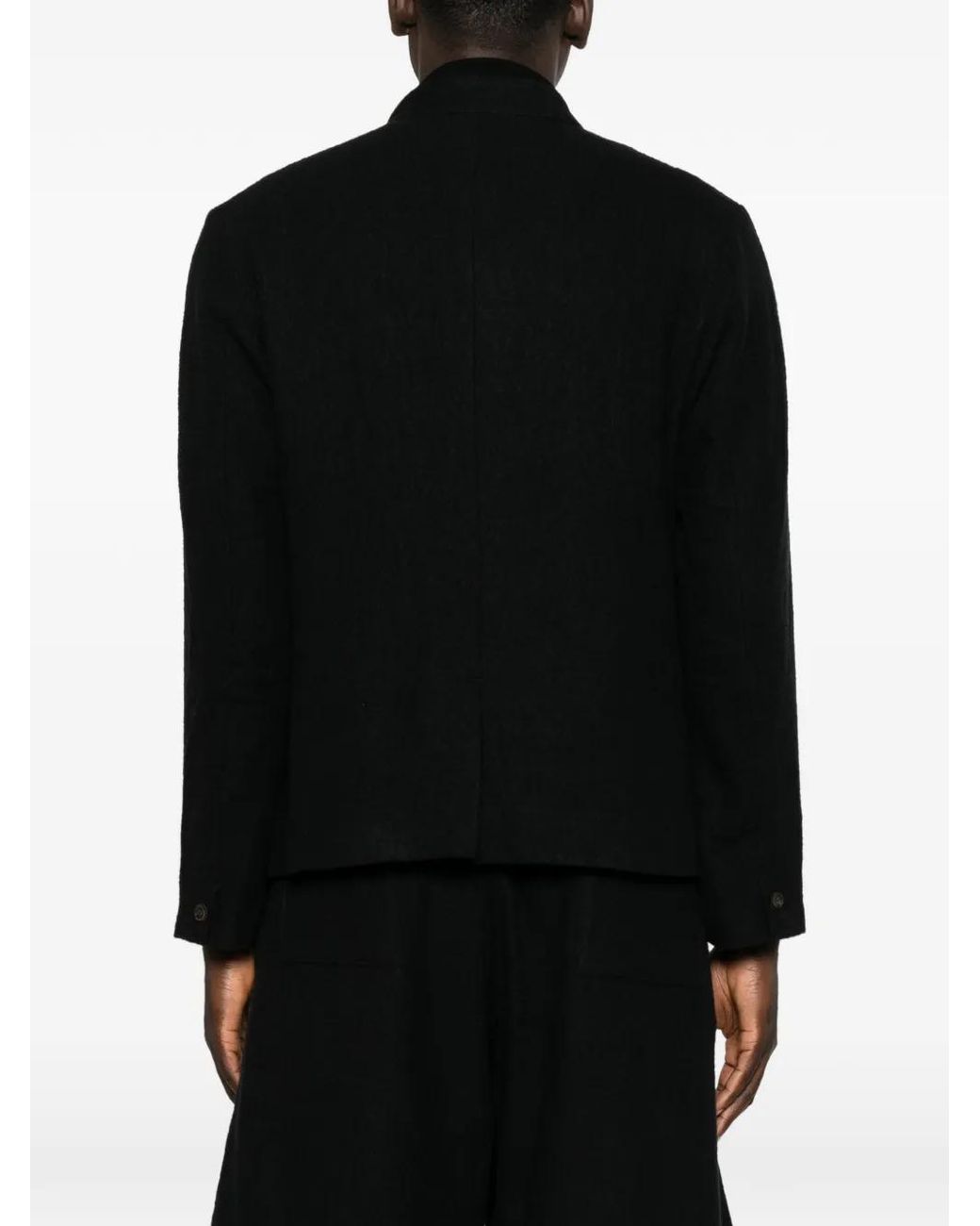 Individual Sentiments Black Mandarin-Collar Button-Up Blazer for men