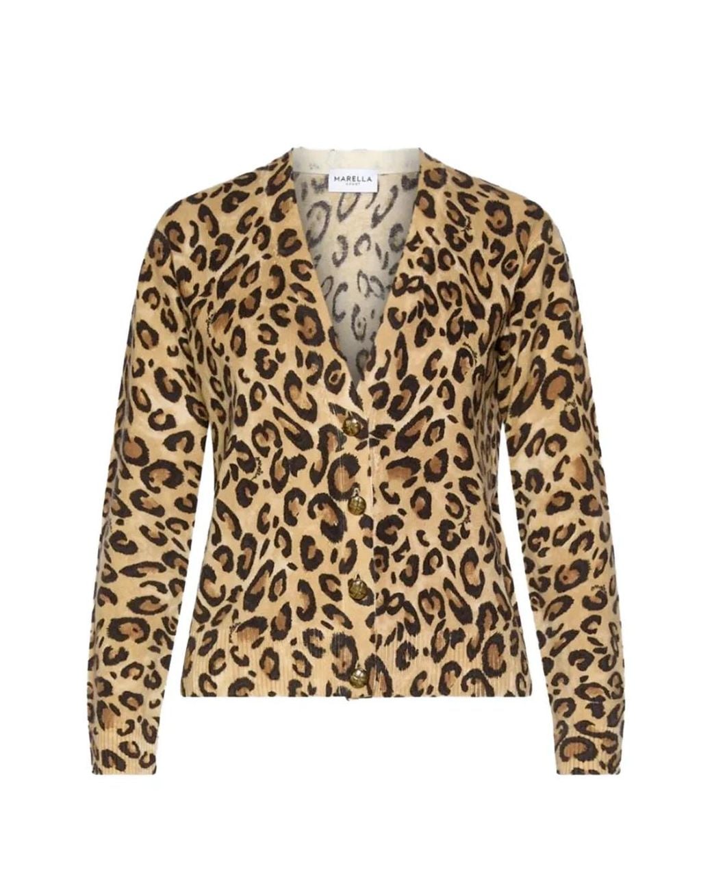 Marella White Leopard-Print Button-Up Cardigan