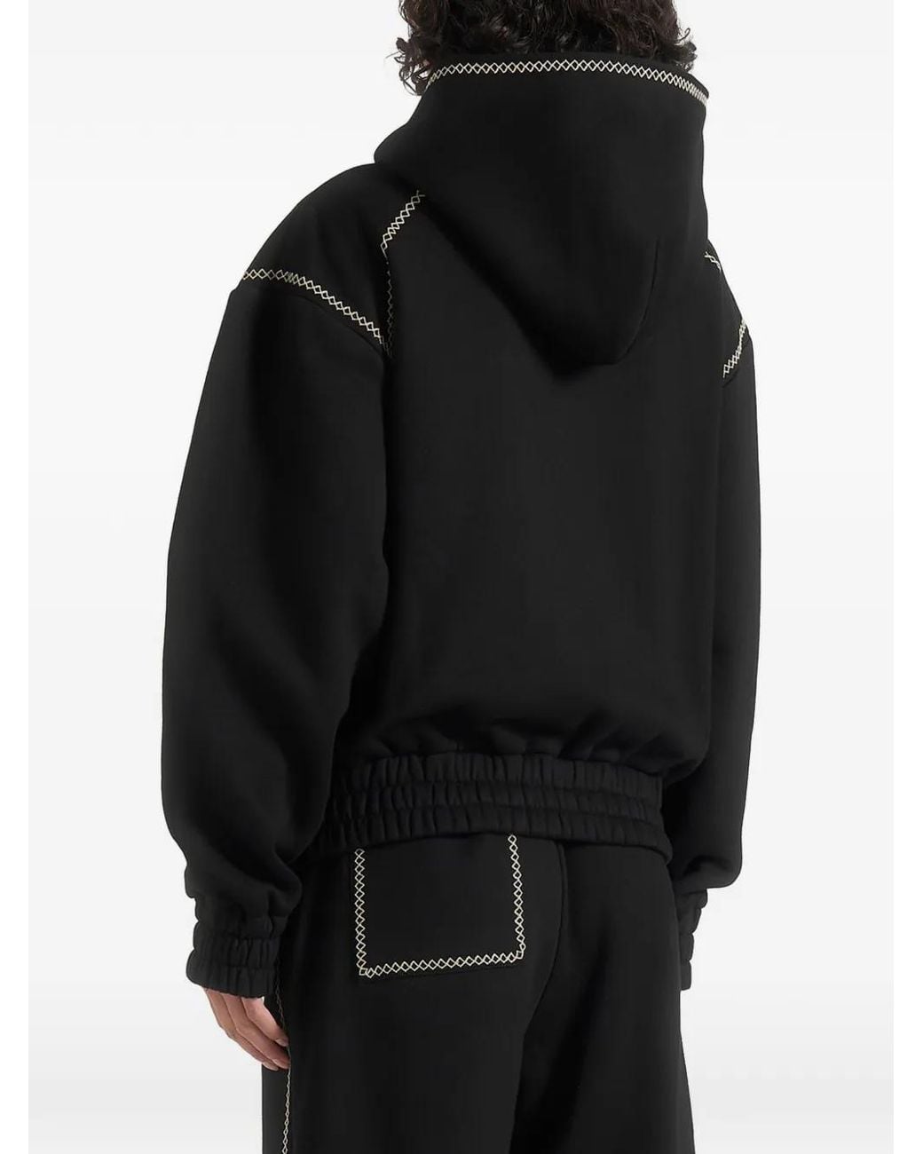 Manière De Voir Black Ollie Whipstitch Raglan Effect Zip Hoodie