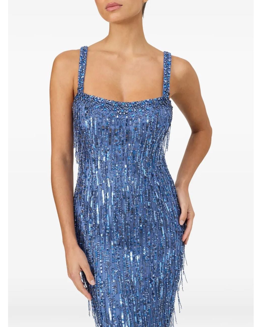 Jenny Packham Blue Fleur Bead-Embellished Gown