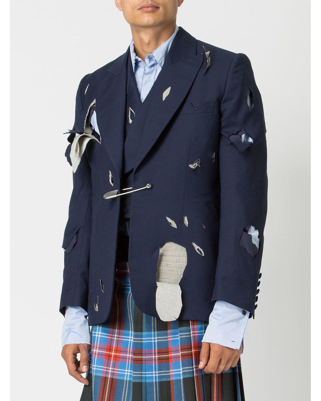 Charles Jeffrey Distressed Suit Jacket in Blue for Men | Lyst
