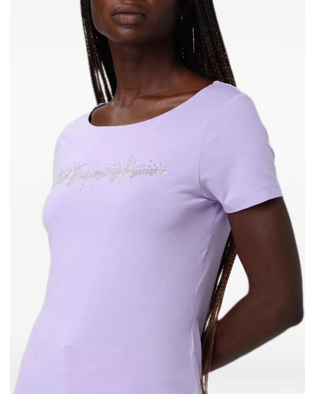 EA7 Purple Sequin-Logo T-Shirt
