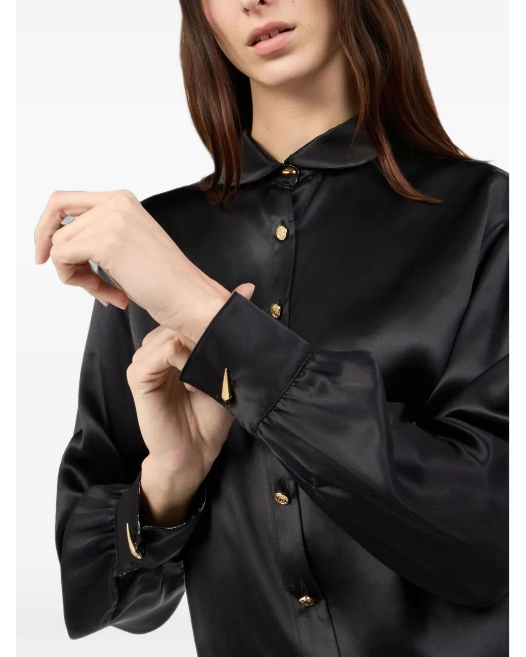 Roberto Cavalli Black Silk Button-Down Shirt
