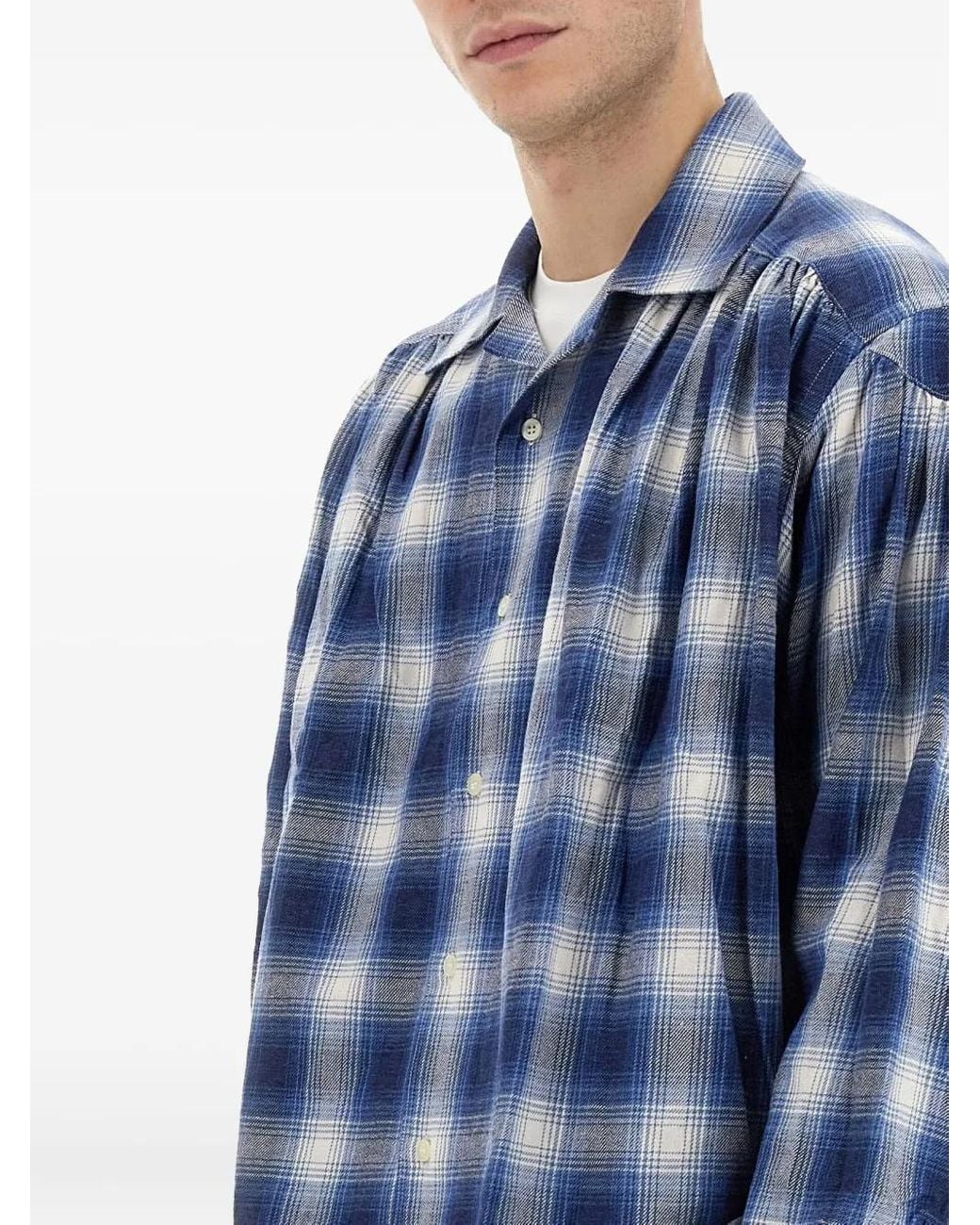 A.I.E. Blue Plaid-Check Cotton Shirt for men