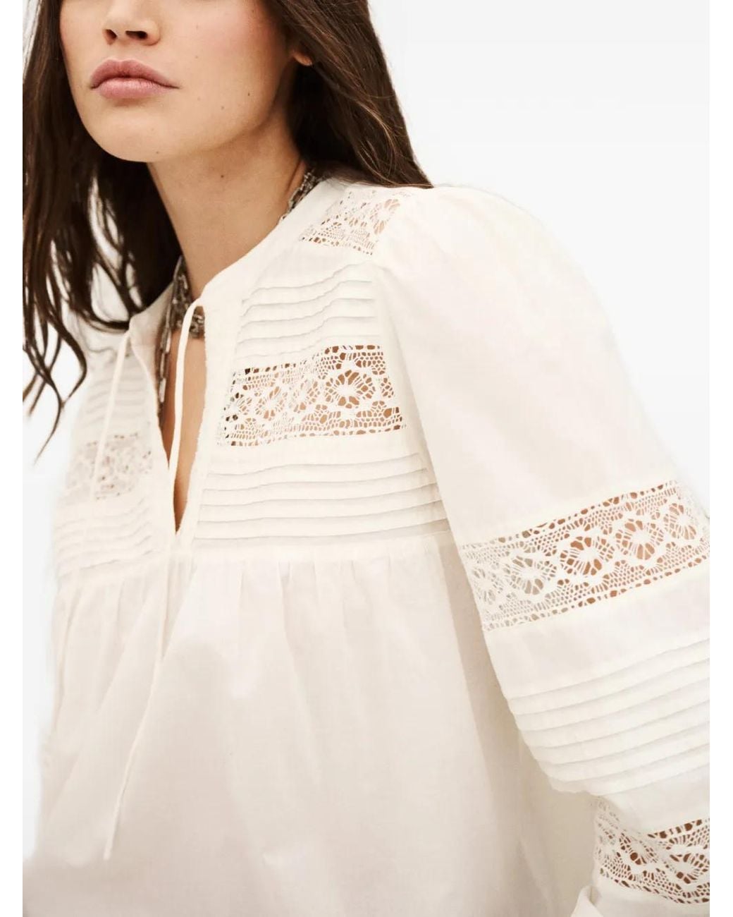 Ba&sh White Blouse À Broderies Et Manches Longues Nami