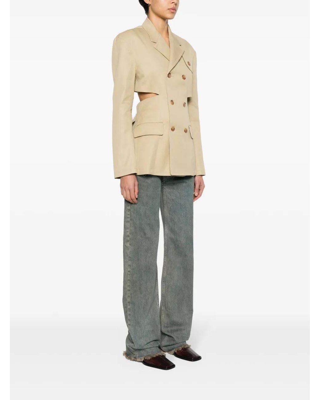 R13 Natural Double-Breasted Open-Back Blazer