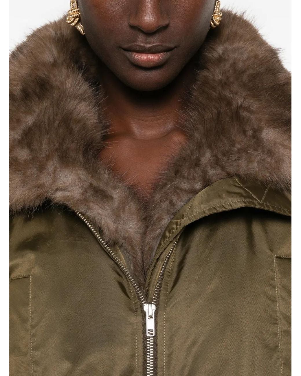 Stand Studio Green Thilda Faux-Fur Trim Bomber Jacket