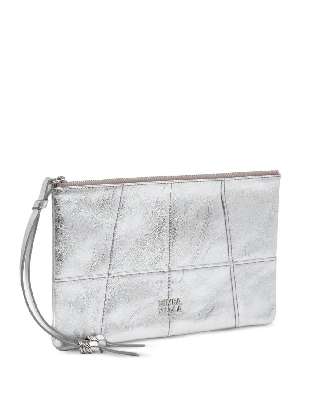 Bimba Y Lola Gray Medium Leather Zipped Make-Up Clutch