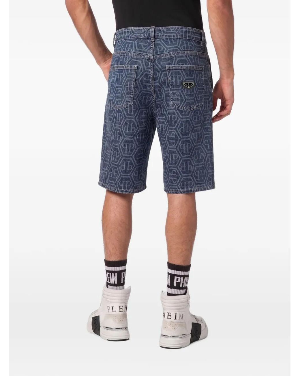 Philipp Plein Blue Denim Formentera Shorts Monogram Basic for men