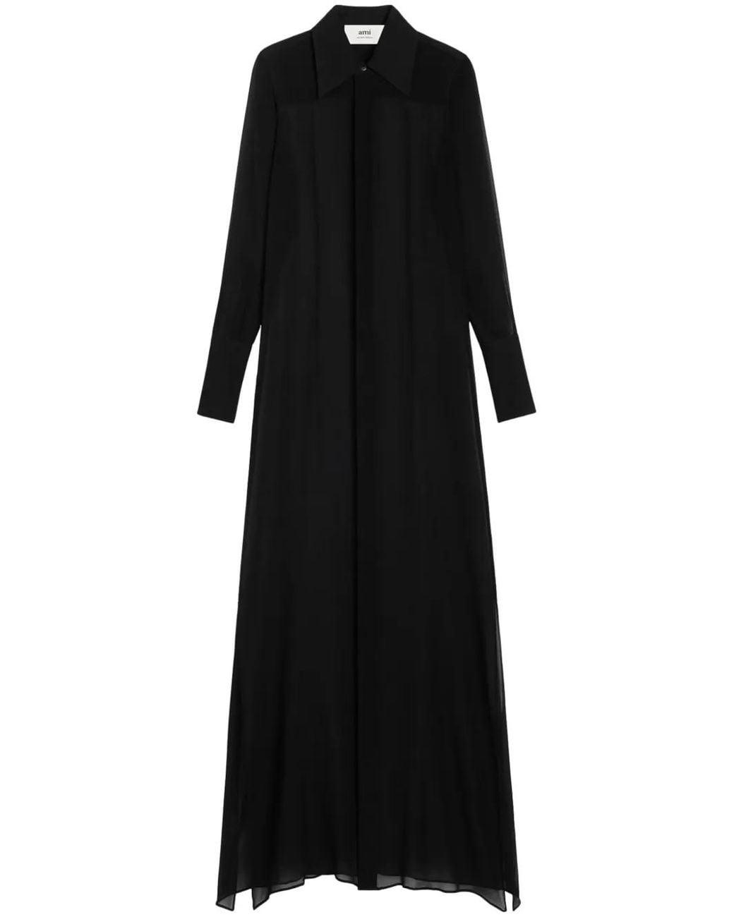 AMI Black Sheer Silk Maxi Dress