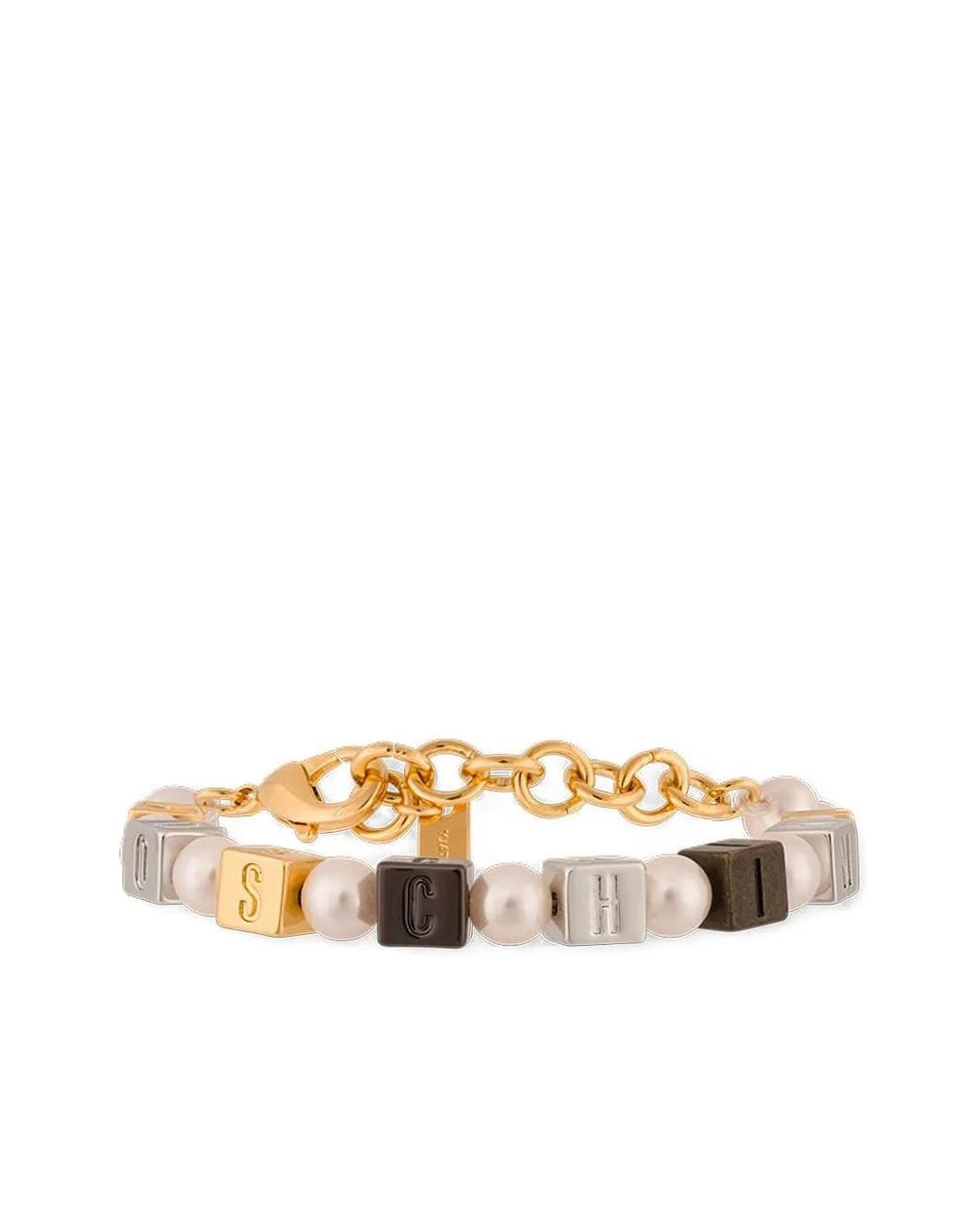 Moschino White Armband Mit Logo-Perlen