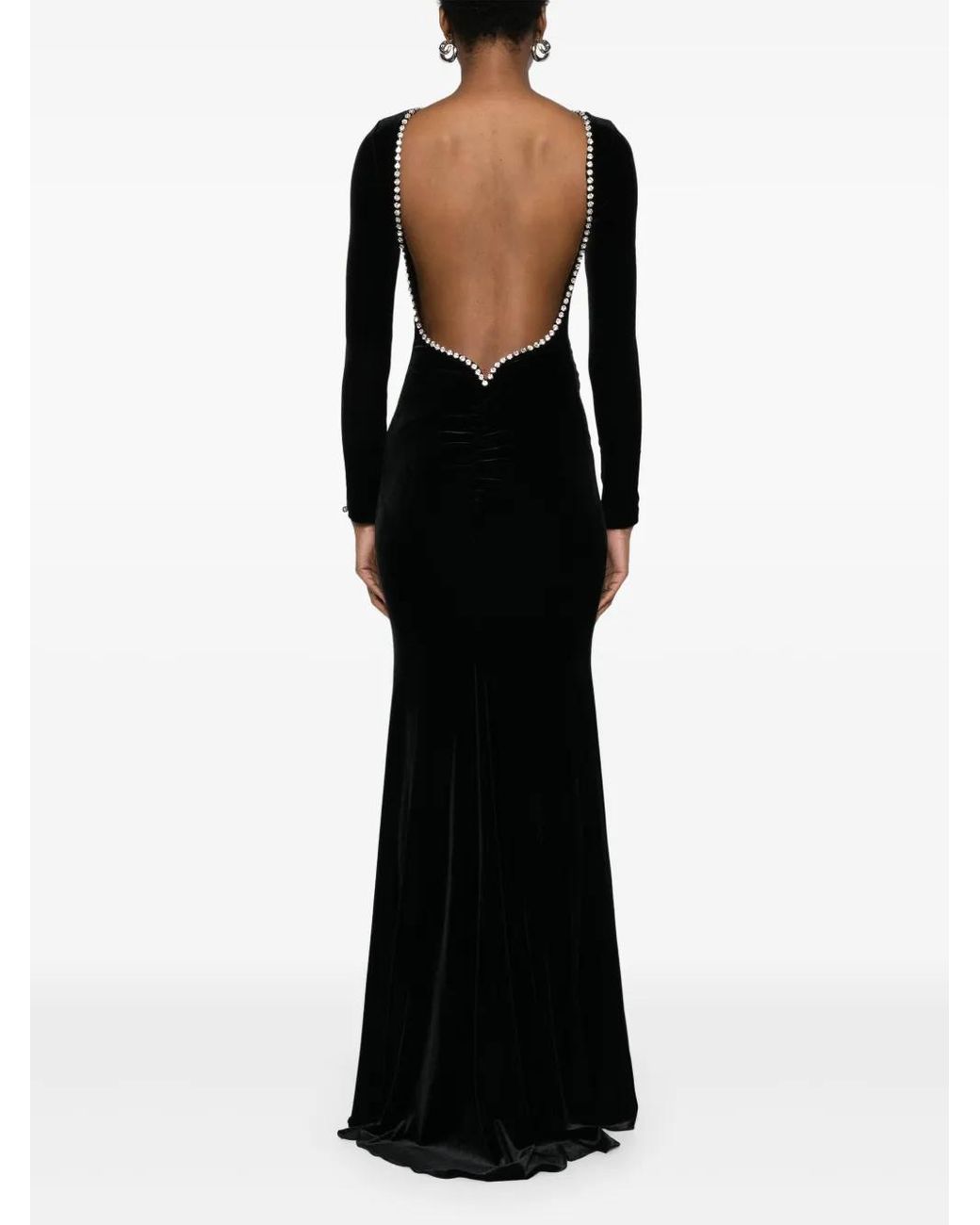 Nissa Black Backless Velvet Maxi Dress