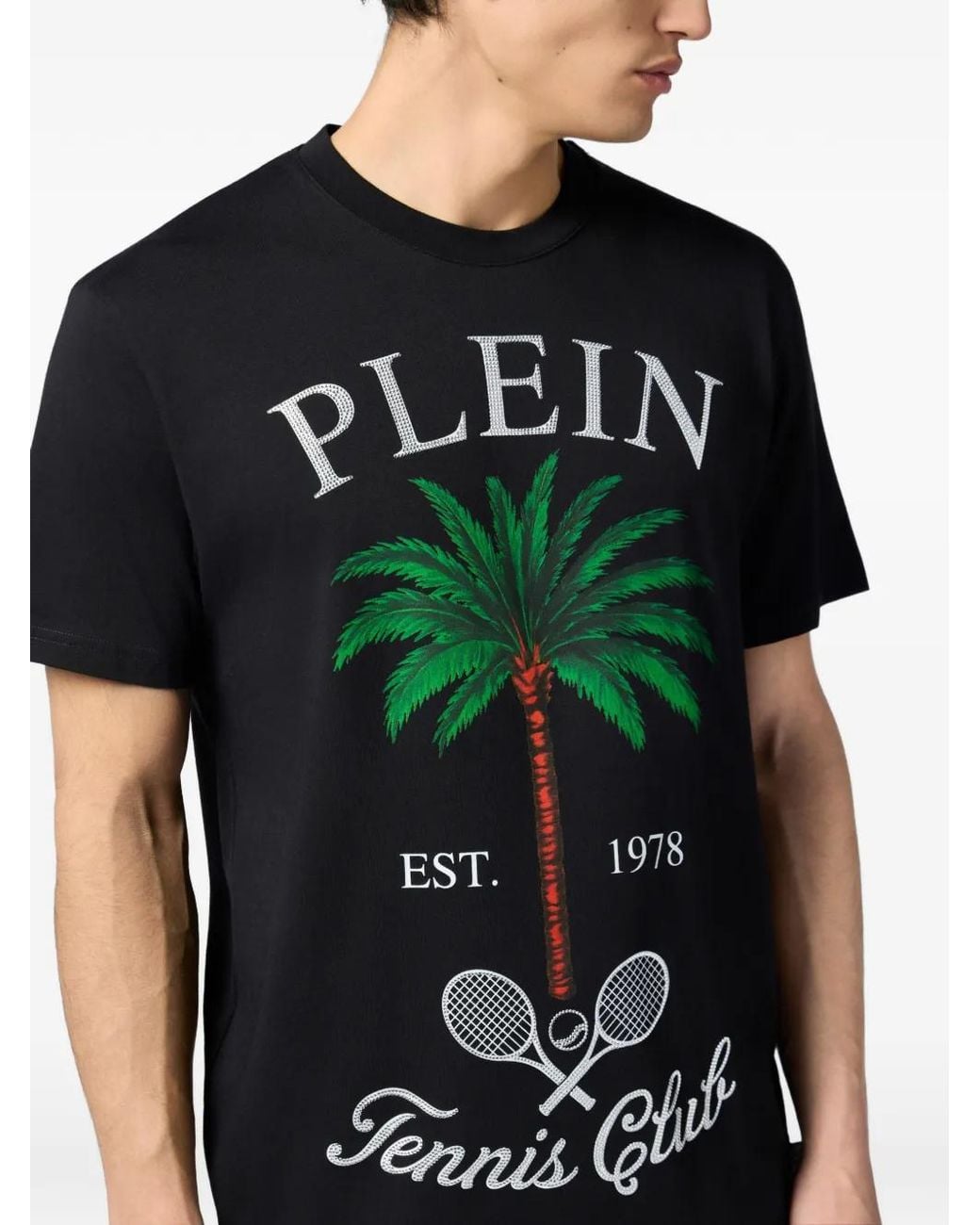 Philipp Plein Black Round Neck Tennis Club T-Shirt for men