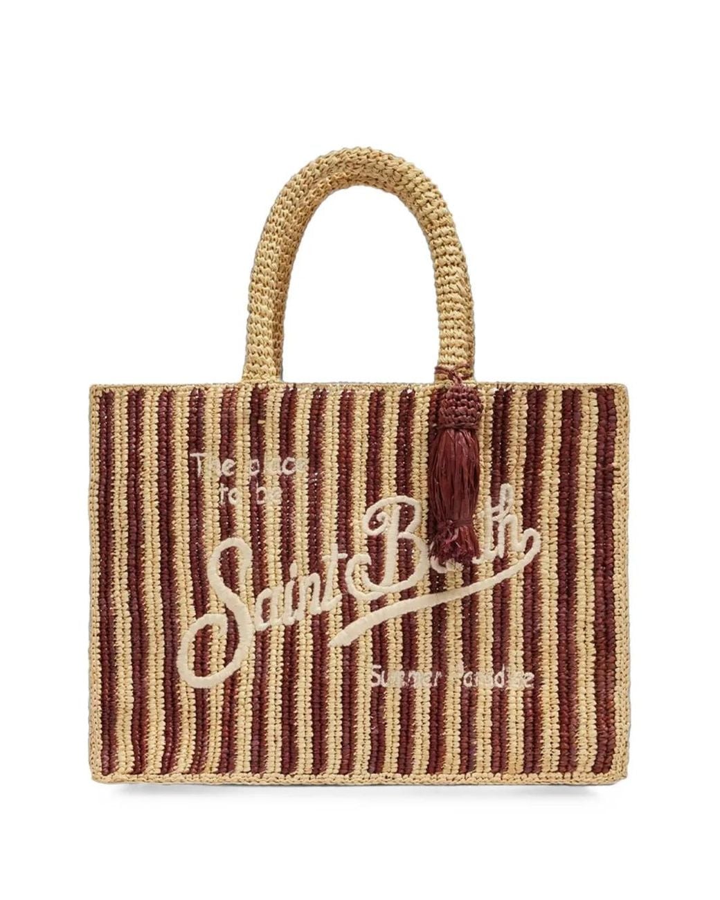 Mc2 Saint Barth Brown Colette Striped Raffia Tote Bag