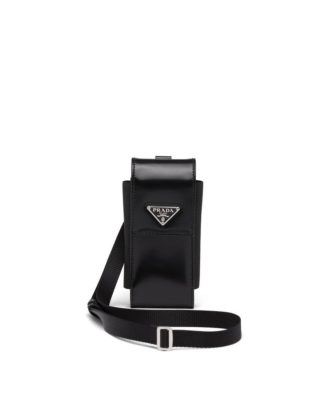Prada Triangle-logo Leather Phone Case in Black for Men - Lyst
