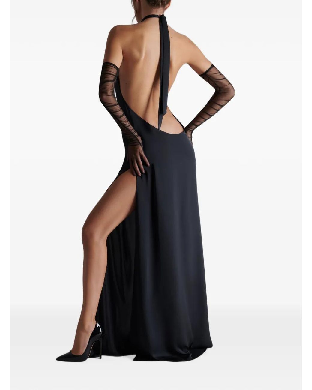 Scandale Black Nuit Fauve Ruched Mesh Opera Gloves