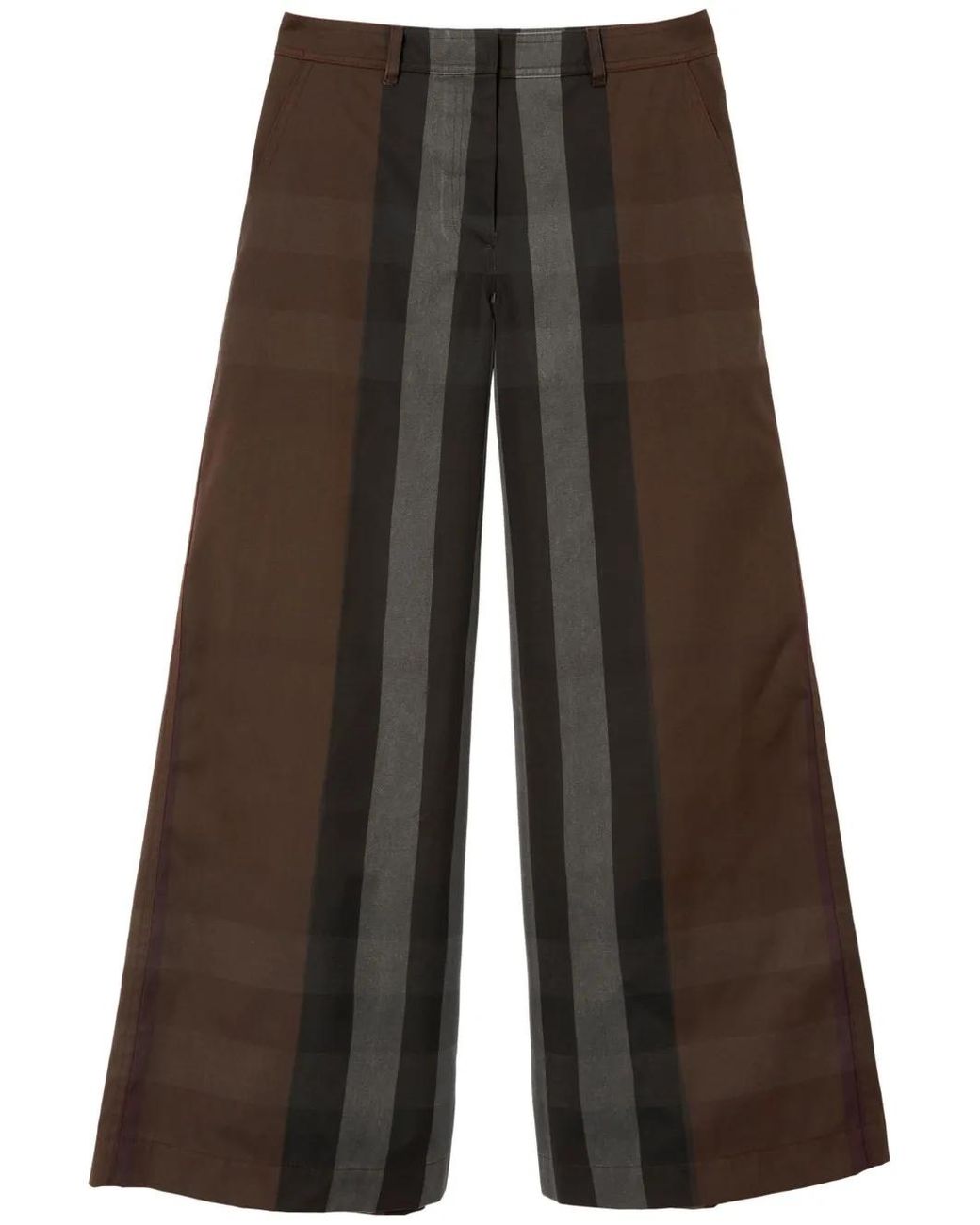 Burberry Brown Check-Pattern Wide-Leg Trousers