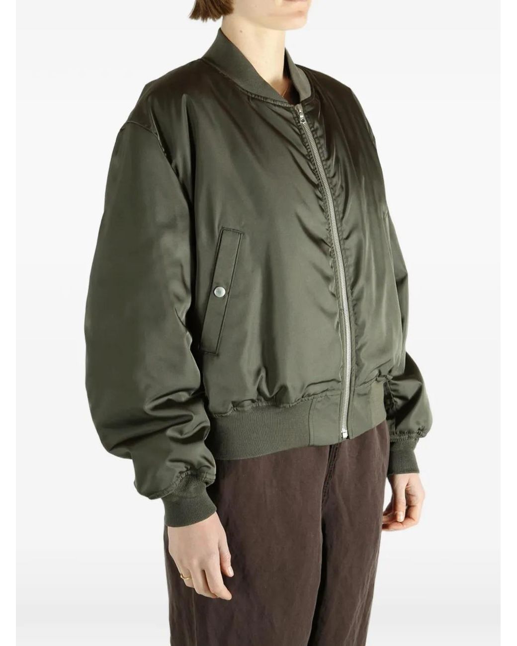 Auralee Green Zip Pocket Bomber Jacket