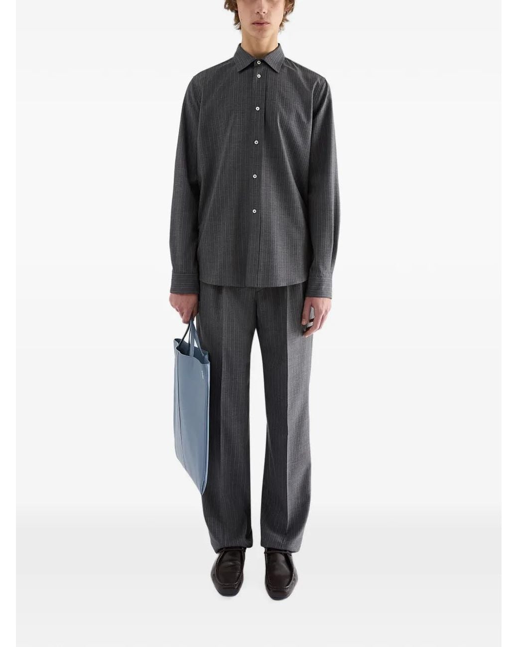 Jil Sander Gray Wool Pinstripe Shirt for men