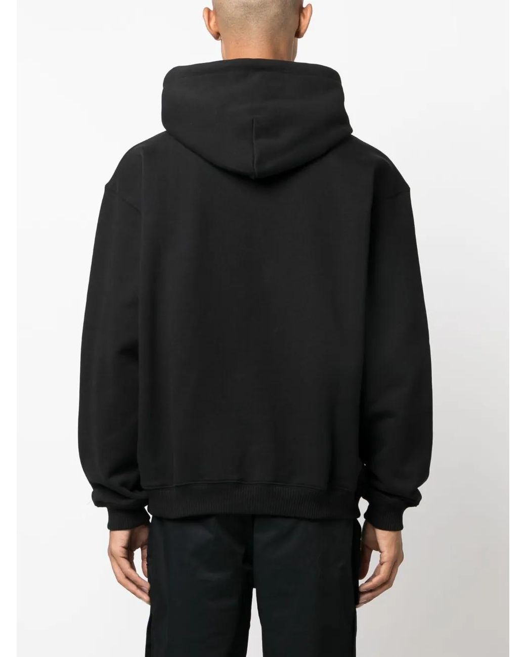 MSGM Black Graphic-Print Cotton Hoodie for men