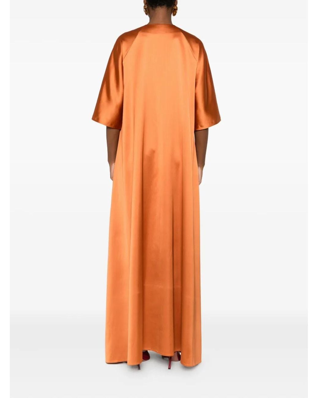 Atu Body Couture Orange Robe Longue En Satin À Col V