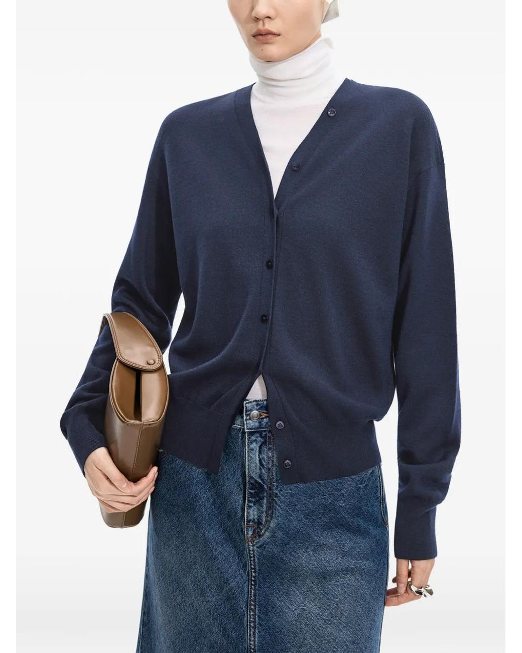 JNBY Blue V-Neck Drop-Shoulder Cardigan