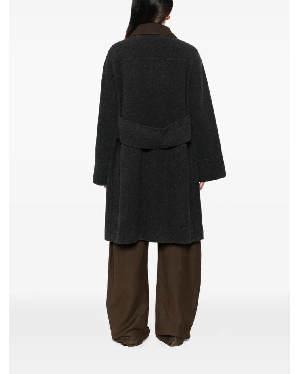 Max Mara Black Double-Breasted Notched-Lapels Coat