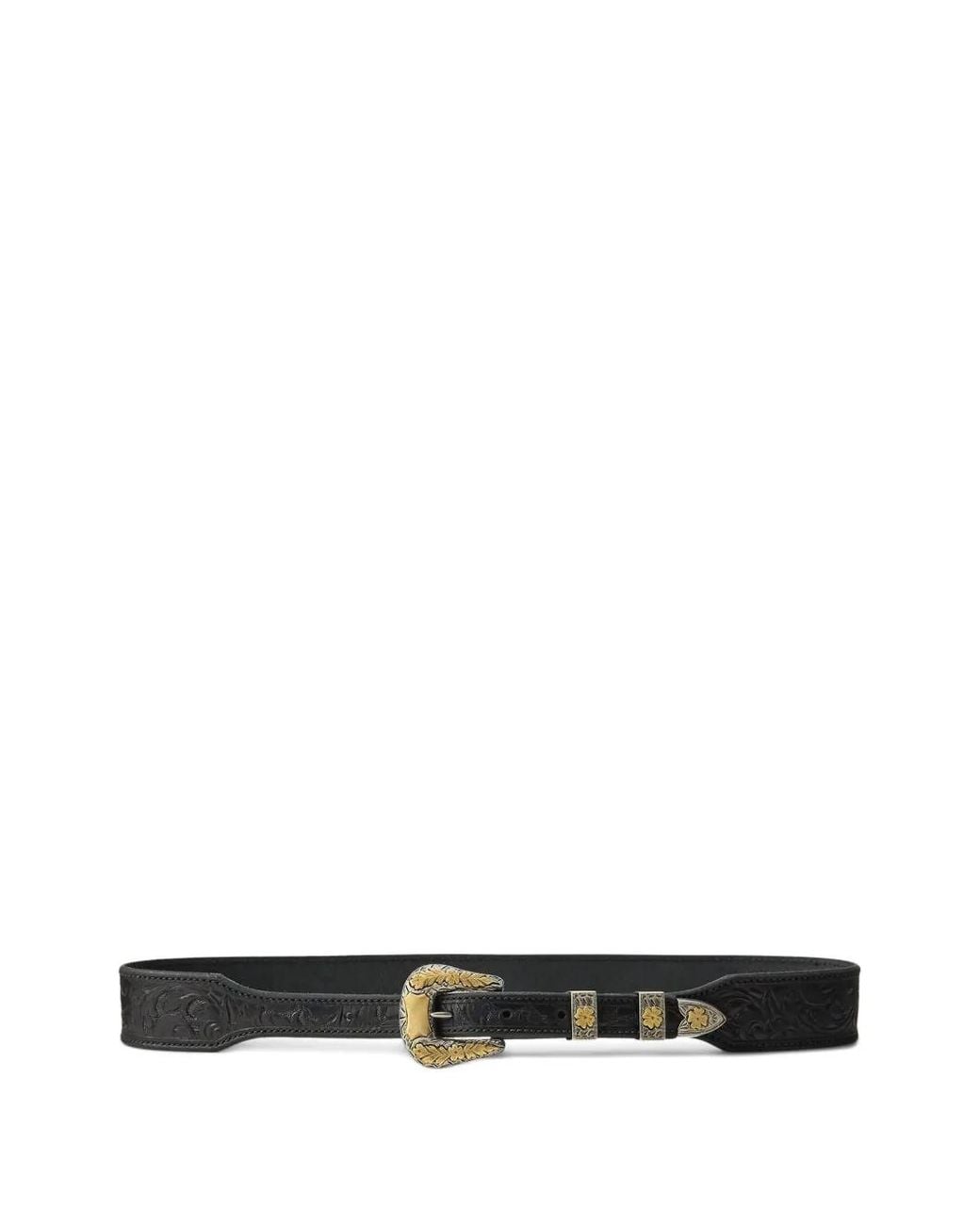 Ralph Lauren White Floral-Buckle Leather Belt