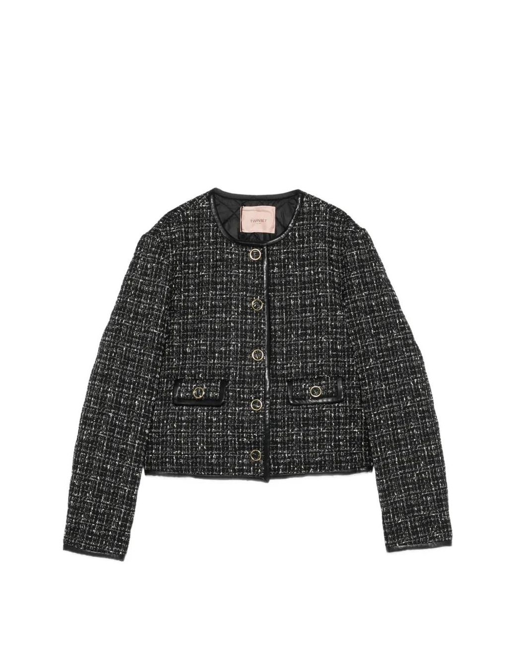 Twinset Black Bouclé Leather-Trim Jacket